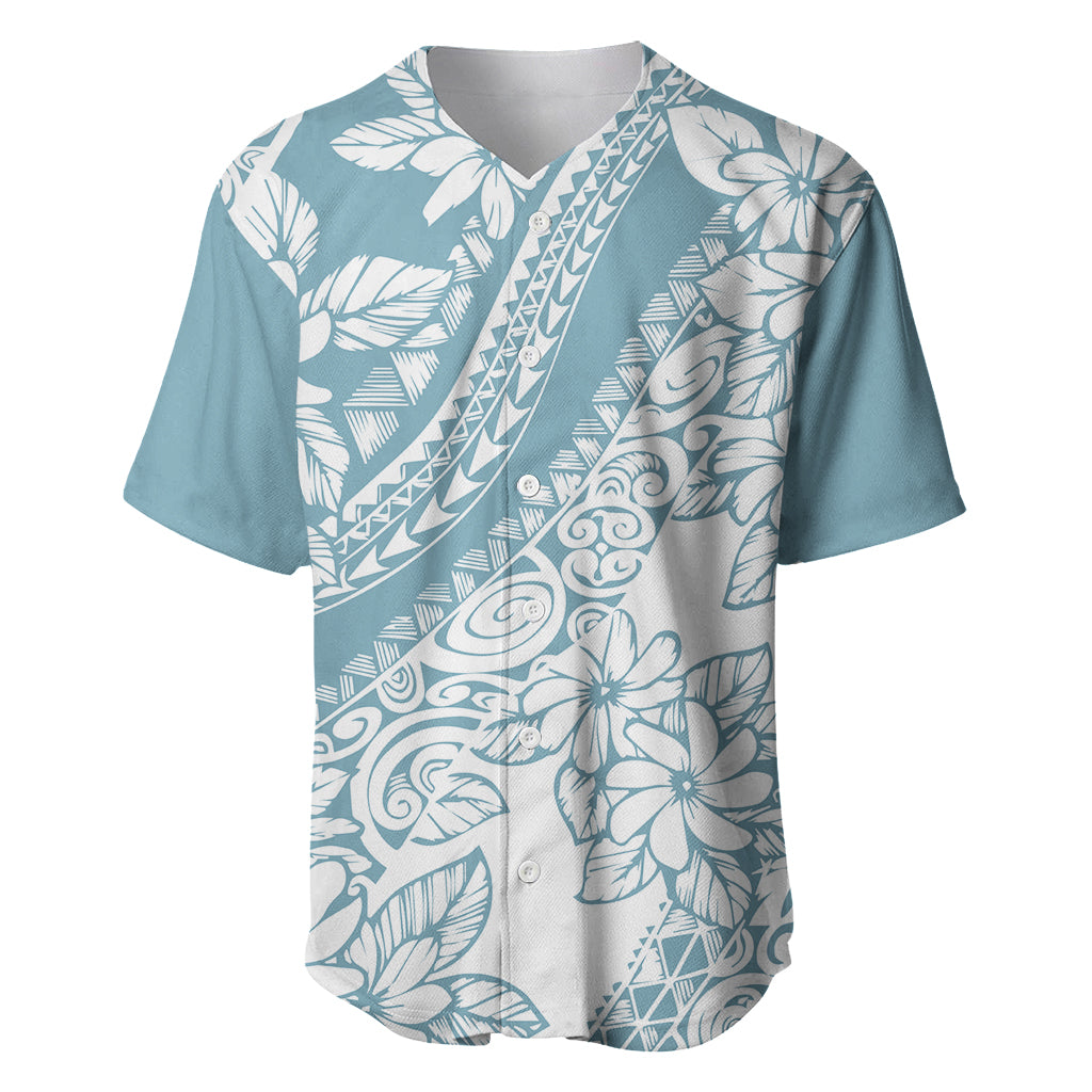 Polynesia Baseball Jersey Polynesian Tropical Flowers Blue Pastel Vibes - Wonder Print Shop