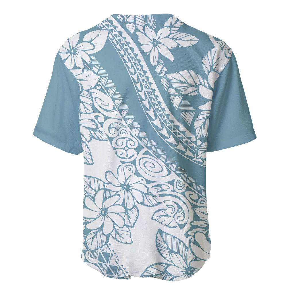 Polynesia Baseball Jersey Polynesian Tropical Flowers Blue Pastel Vibes - Wonder Print Shop