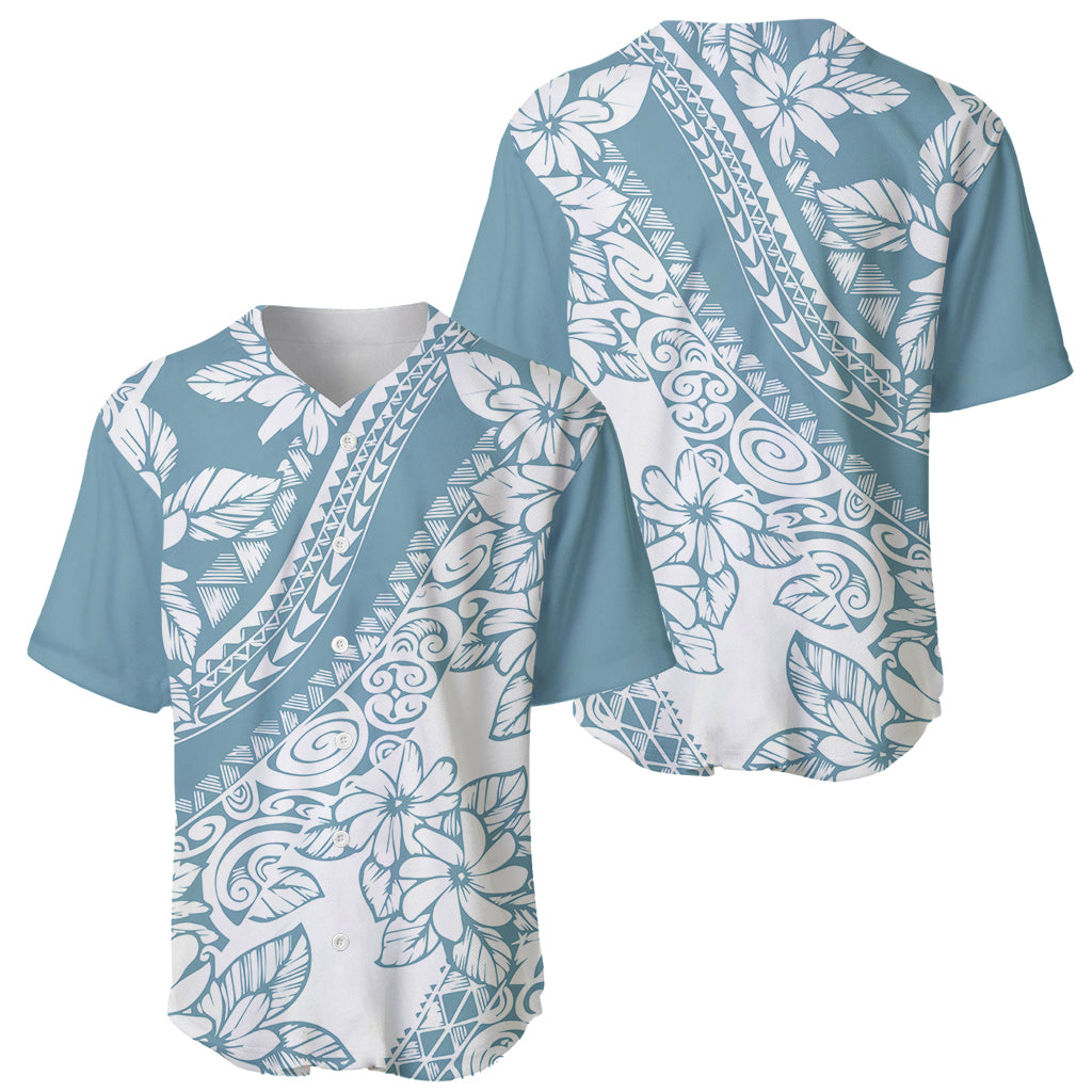 Polynesia Baseball Jersey Polynesian Tropical Flowers Blue Pastel Vibes - Wonder Print Shop