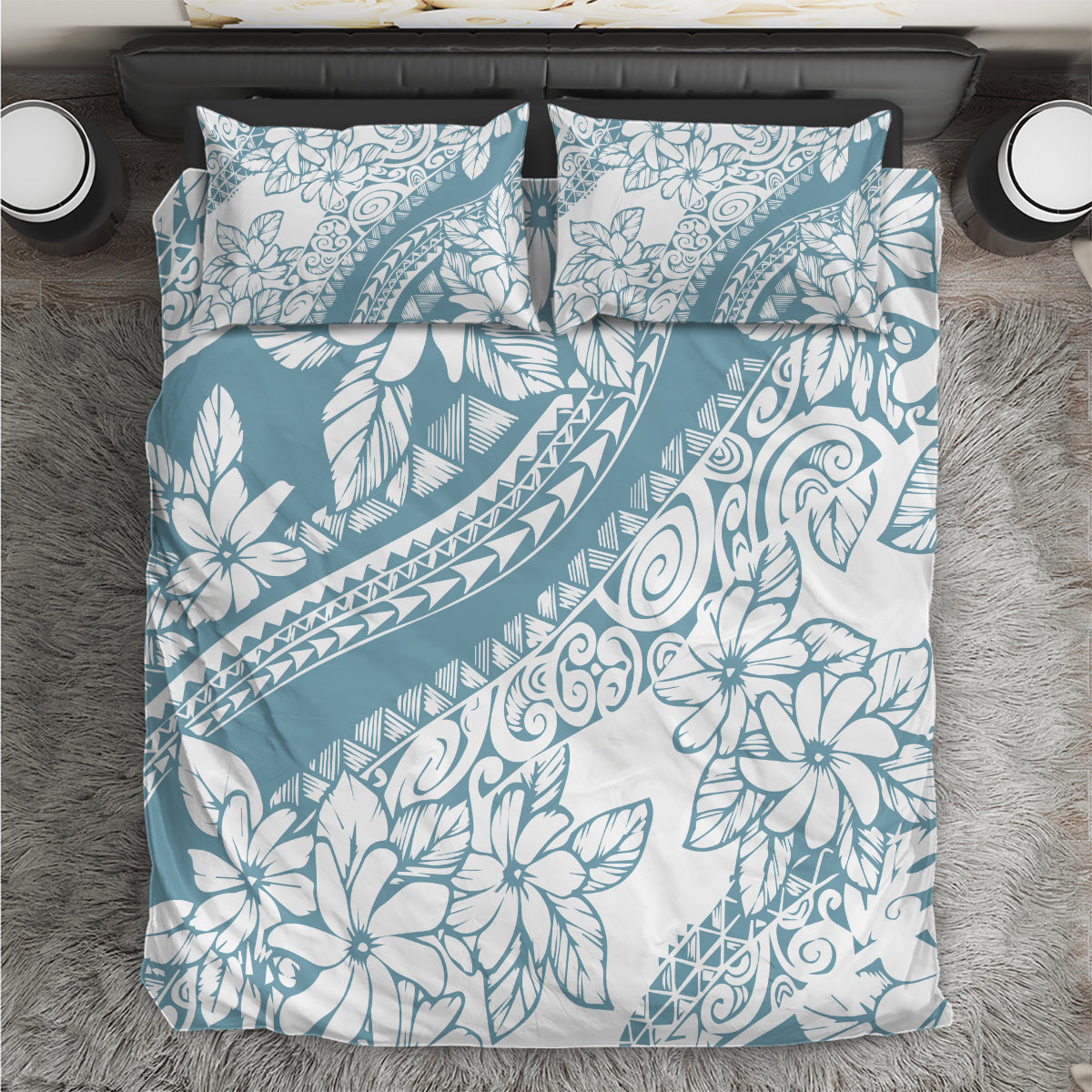 Polynesia Bedding Set Polynesian Tropical Flowers Blue Pastel Vibes - Wonder Print Shop