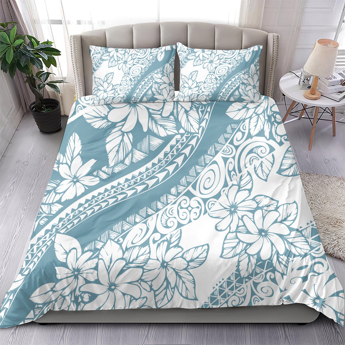 Polynesia Bedding Set Polynesian Tropical Flowers Blue Pastel Vibes - Wonder Print Shop