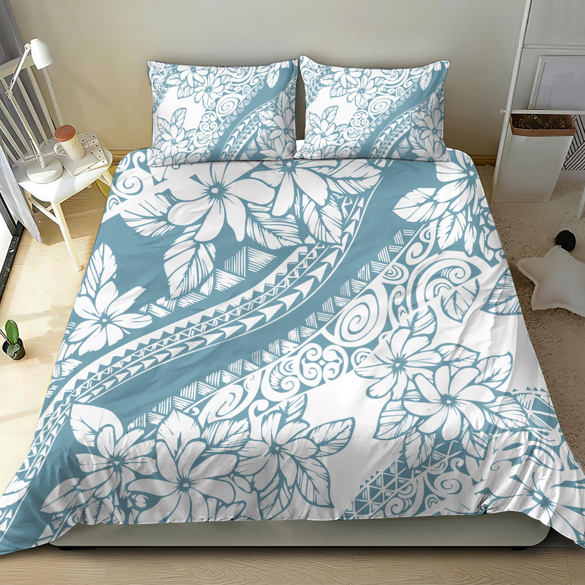 Polynesia Bedding Set Polynesian Tropical Flowers Blue Pastel Vibes - Wonder Print Shop