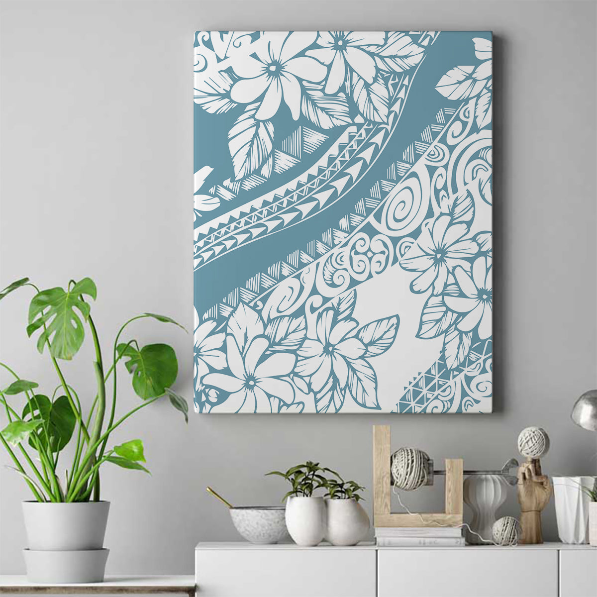 Polynesia Canvas Wall Art Polynesian Tropical Flowers Blue Pastel Vibes - Wonder Print Shop