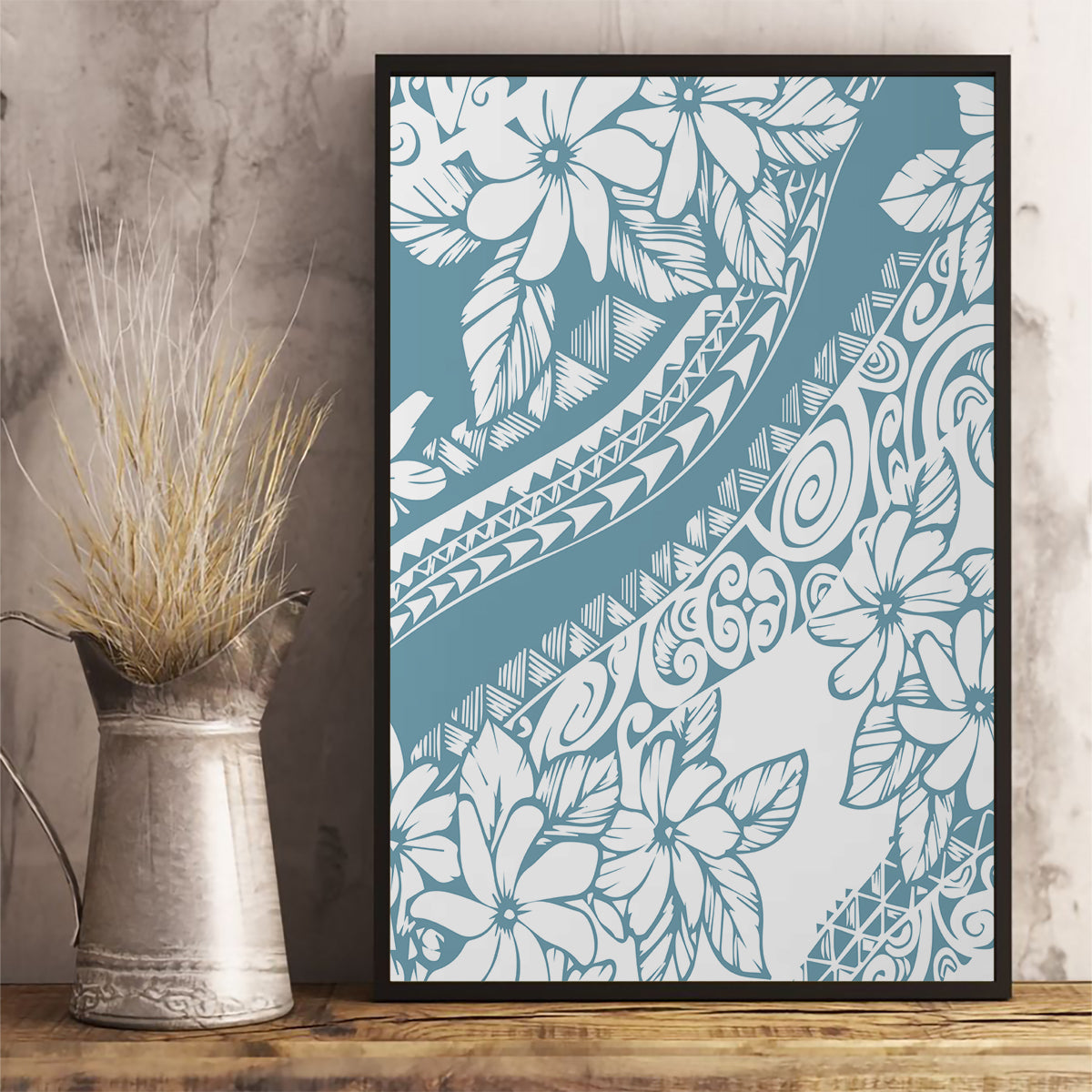 Polynesia Canvas Wall Art Polynesian Tropical Flowers Blue Pastel Vibes - Wonder Print Shop
