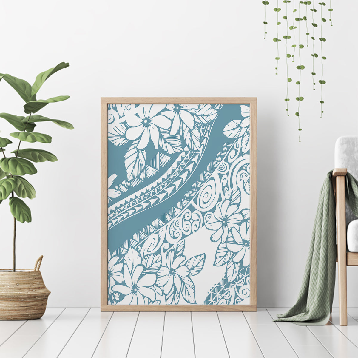 Polynesia Canvas Wall Art Polynesian Tropical Flowers Blue Pastel Vibes - Wonder Print Shop