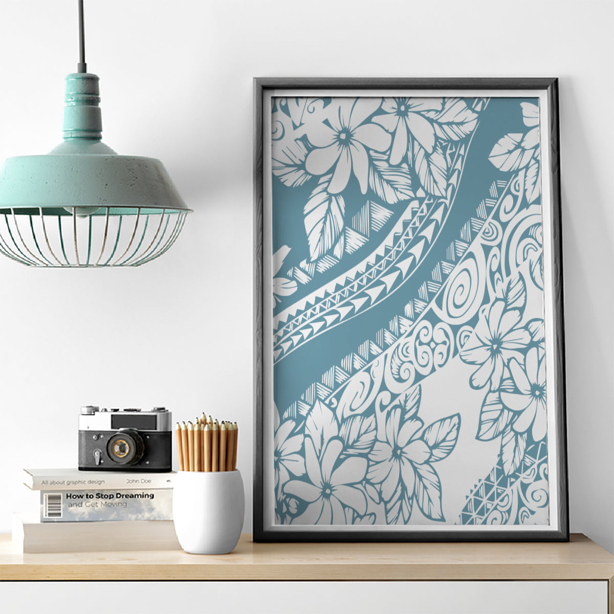 Polynesia Canvas Wall Art Polynesian Tropical Flowers Blue Pastel Vibes - Wonder Print Shop