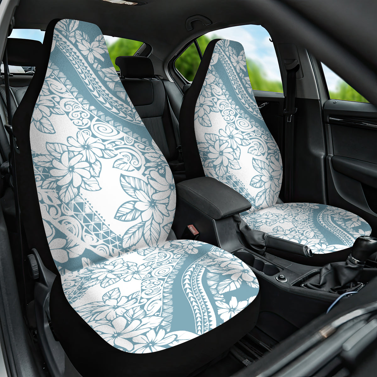 Polynesia Car Seat Cover Polynesian Tropical Flowers Blue Pastel Vibes - Wonder Print Shop