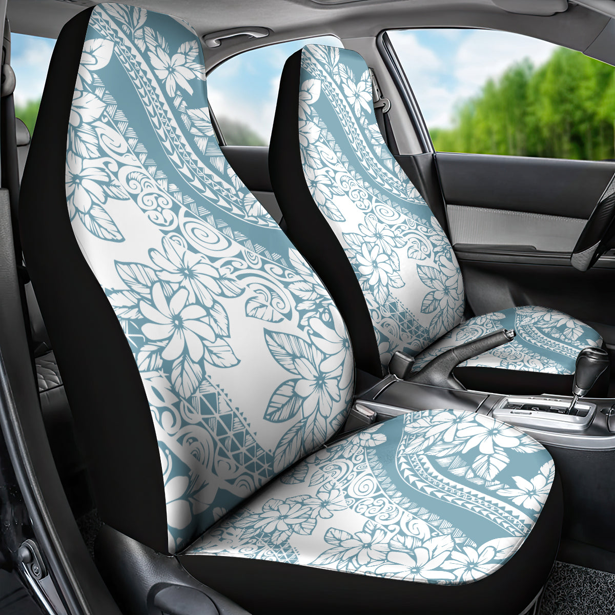 Polynesia Car Seat Cover Polynesian Tropical Flowers Blue Pastel Vibes - Wonder Print Shop