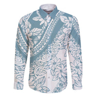 Polynesia Family Matching Long Sleeve Bodycon Dress and Hawaiian Shirt Polynesian Tropical Flowers Blue Pastel Vibes - Wonder Print Shop