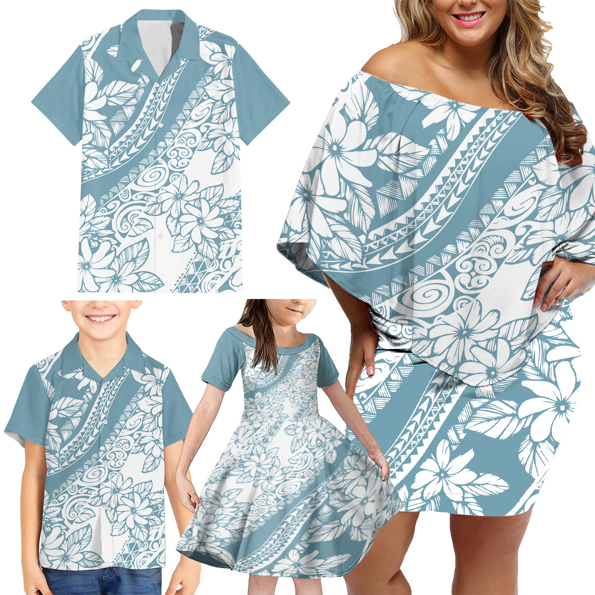 Family Matching Off Shoulder Short Dress and Hawaiian Shirt