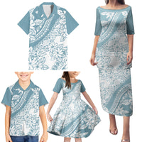 Polynesia Family Matching Puletasi Dress and Hawaiian Shirt Polynesian Tropical Flowers Blue Pastel Vibes - Wonder Print Shop