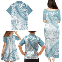 Polynesia Family Matching Puletasi Dress and Hawaiian Shirt Polynesian Tropical Flowers Blue Pastel Vibes - Wonder Print Shop