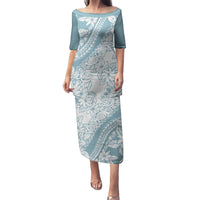 Polynesia Family Matching Puletasi Dress and Hawaiian Shirt Polynesian Tropical Flowers Blue Pastel Vibes - Wonder Print Shop