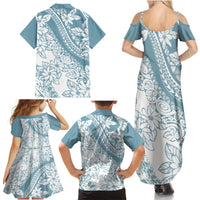 Polynesia Family Matching Summer Maxi Dress and Hawaiian Shirt Polynesian Tropical Flowers Blue Pastel Vibes - Wonder Print Shop