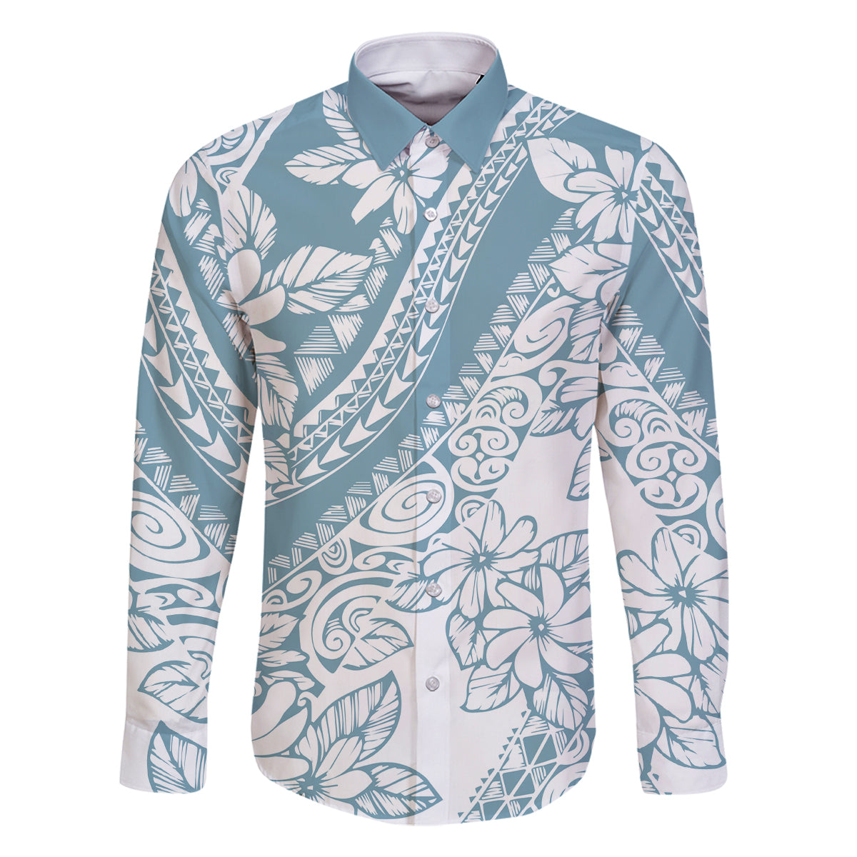 Polynesia Family Matching Tank Maxi Dress and Hawaiian Shirt Polynesian Tropical Flowers Blue Pastel Vibes - Wonder Print Shop