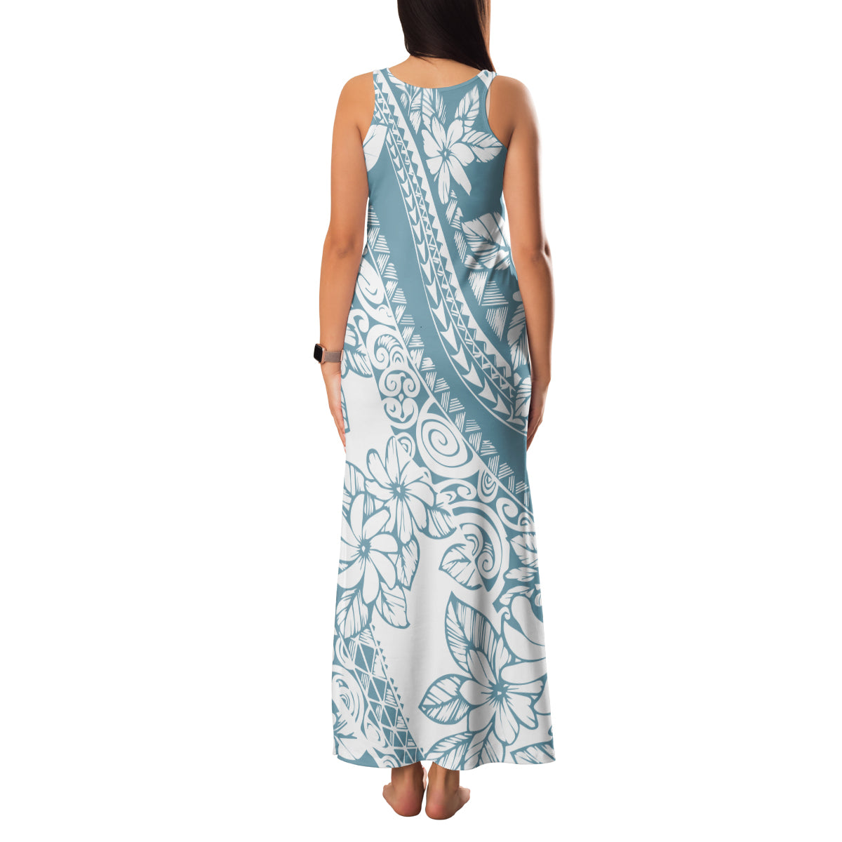 Polynesia Family Matching Tank Maxi Dress and Hawaiian Shirt Polynesian Tropical Flowers Blue Pastel Vibes - Wonder Print Shop