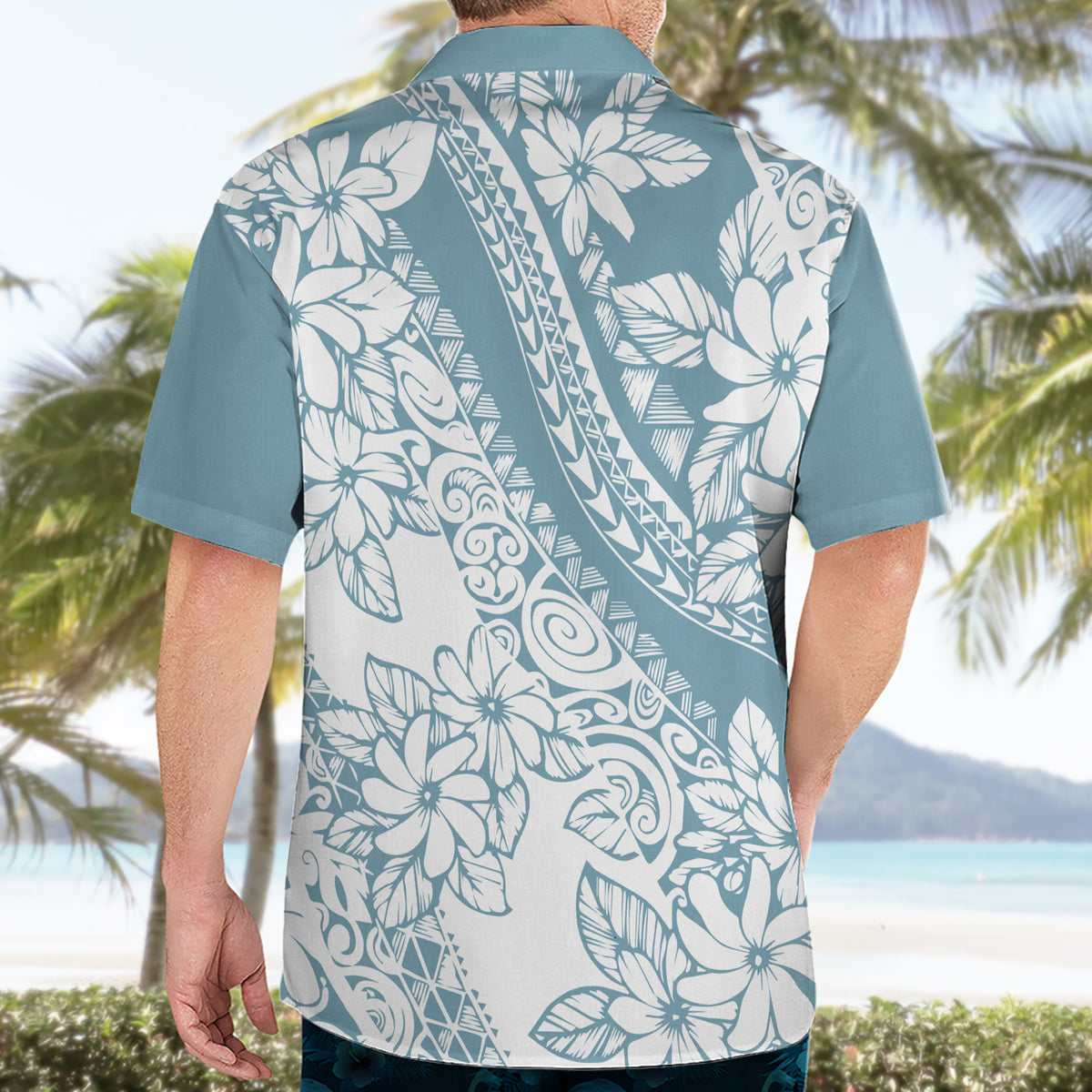 Polynesia Hawaiian Shirt Polynesian Tropical Flowers Blue Pastel Vibes - Wonder Print Shop