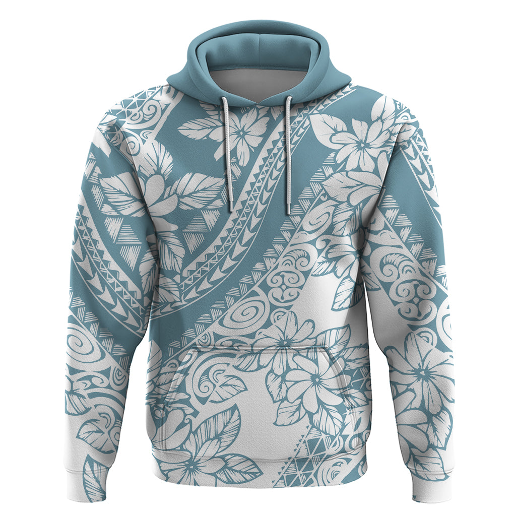 Polynesia Hoodie Polynesian Tropical Flowers Blue Pastel Vibes - Wonder Print Shop