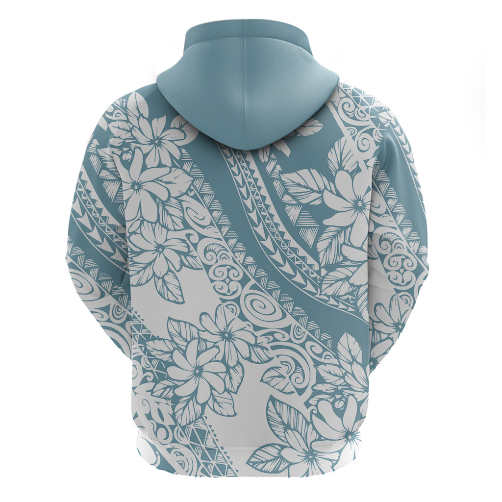 Polynesia Hoodie Polynesian Tropical Flowers Blue Pastel Vibes - Wonder Print Shop