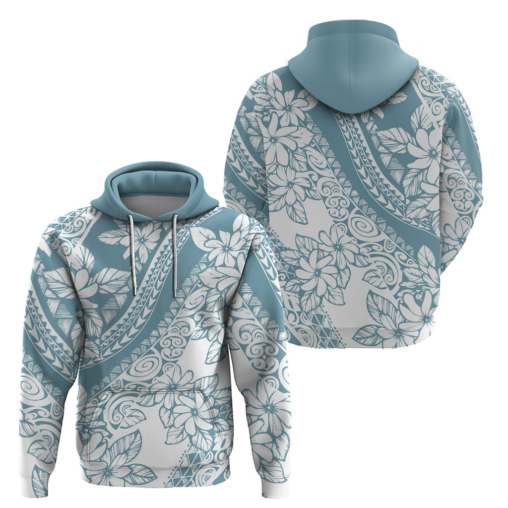 Polynesia Hoodie Polynesian Tropical Flowers Blue Pastel Vibes - Wonder Print Shop