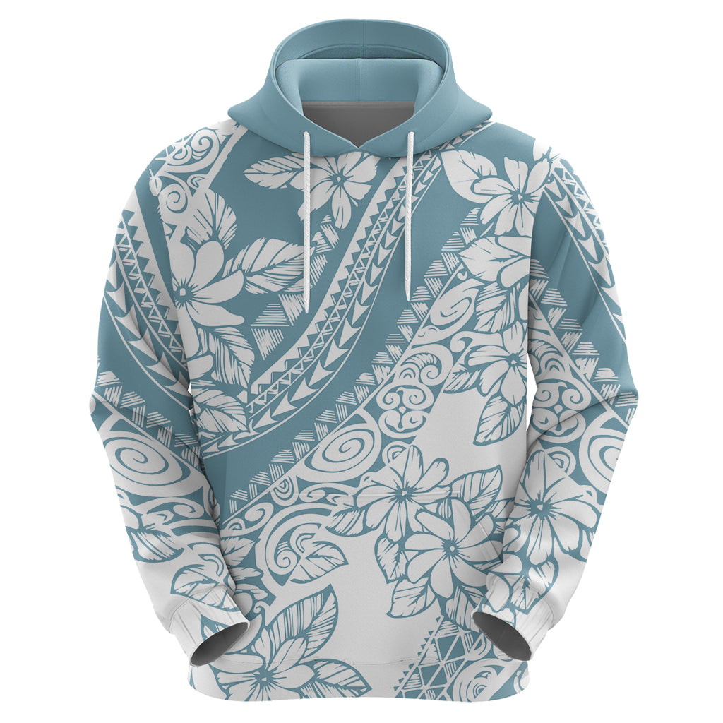 Polynesia Hoodie Polynesian Tropical Flowers Blue Pastel Vibes - Wonder Print Shop