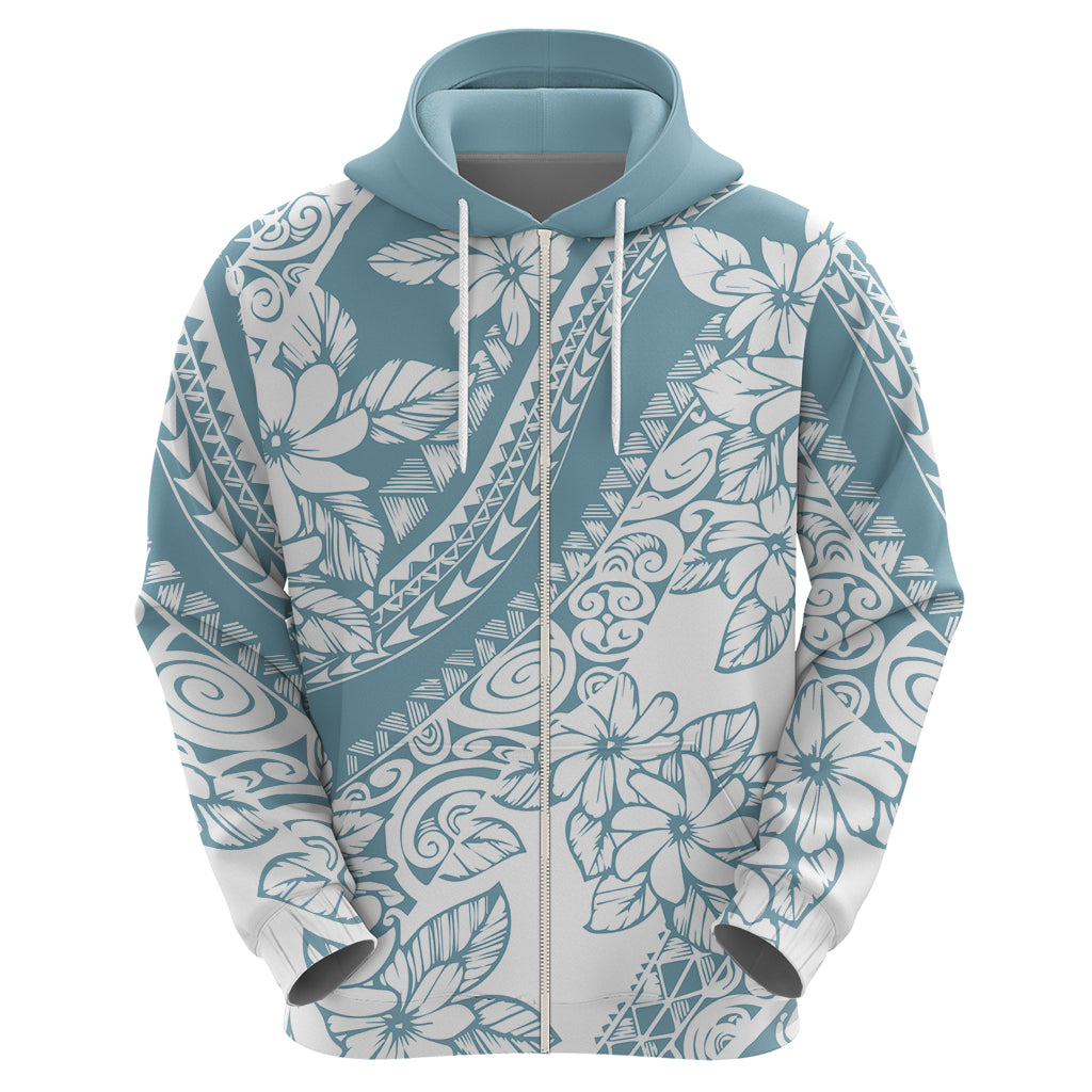 Polynesia Hoodie Polynesian Tropical Flowers Blue Pastel Vibes - Wonder Print Shop