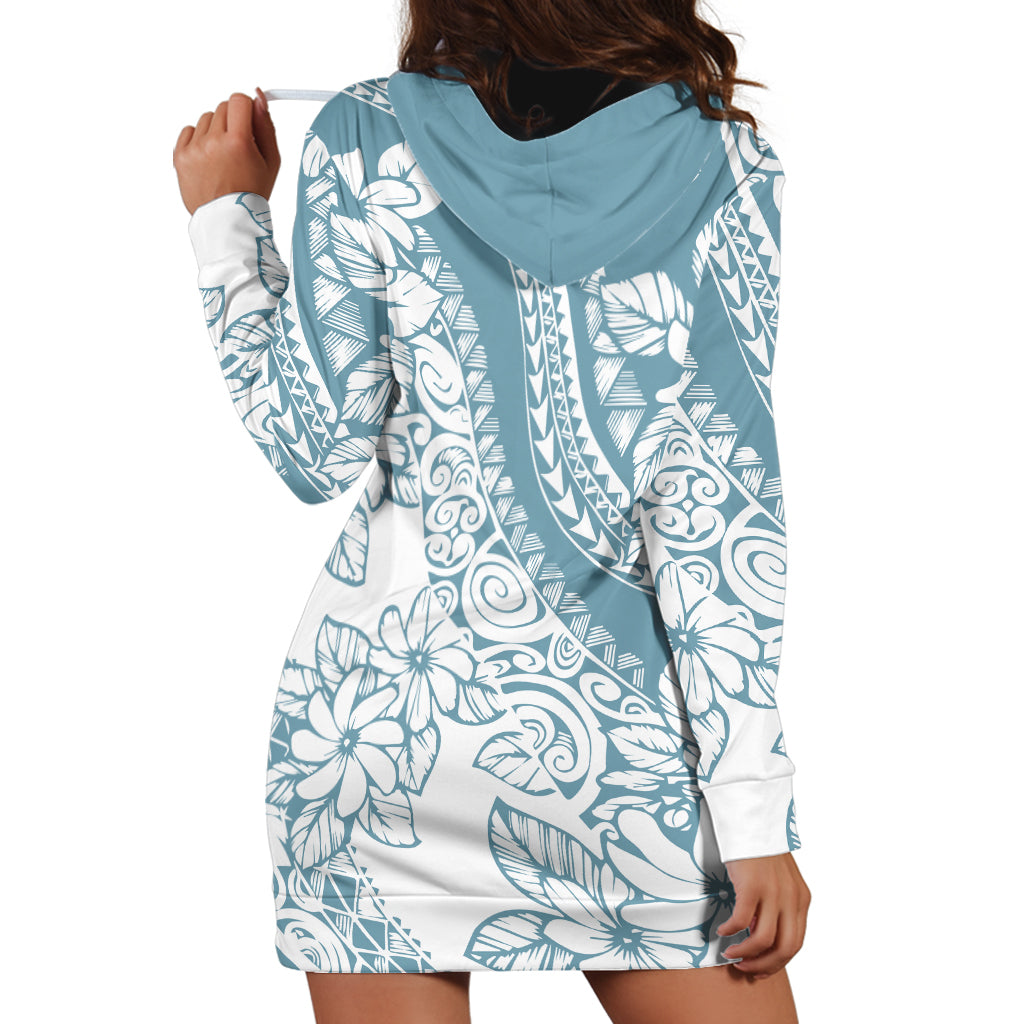 Polynesia Hoodie Dress Polynesian Tropical Flowers Blue Pastel Vibes - Wonder Print Shop