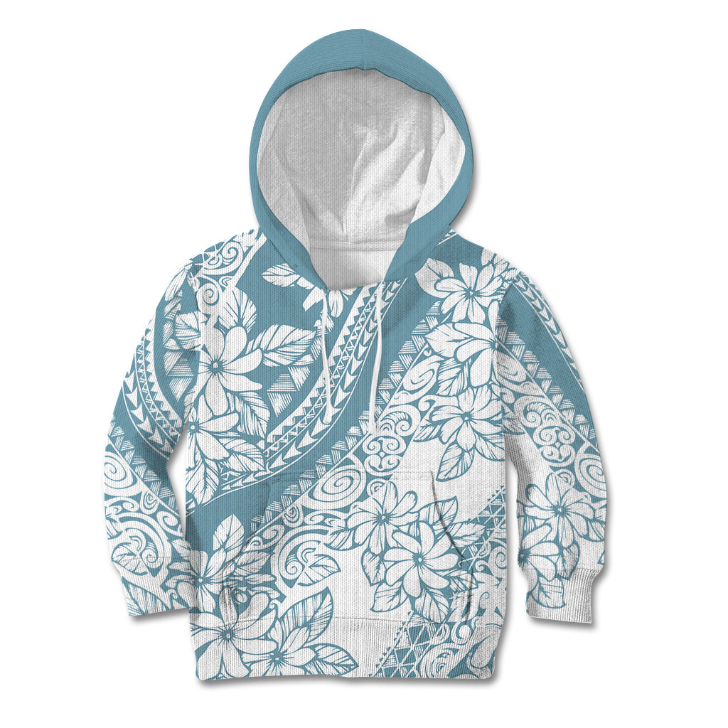 Polynesia Kid Hoodie Polynesian Tropical Flowers Blue Pastel Vibes - Wonder Print Shop