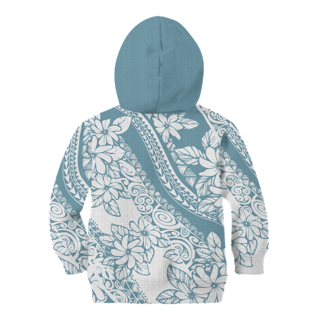 Polynesia Kid Hoodie Polynesian Tropical Flowers Blue Pastel Vibes - Wonder Print Shop