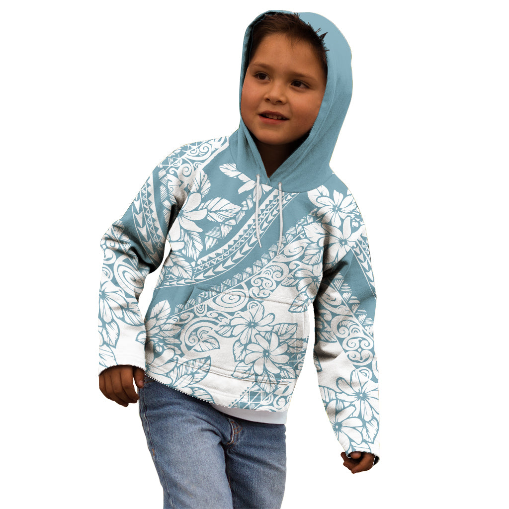 Polynesia Kid Hoodie Polynesian Tropical Flowers Blue Pastel Vibes - Wonder Print Shop