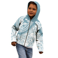 Polynesia Kid Hoodie Polynesian Tropical Flowers Blue Pastel Vibes - Wonder Print Shop