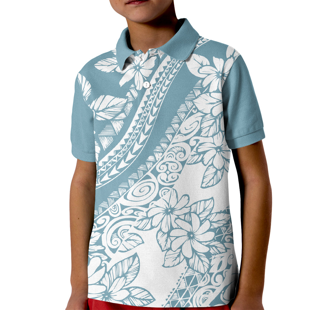 Polynesia Kid Polo Shirt Polynesian Tropical Flowers Blue Pastel Vibes - Wonder Print Shop