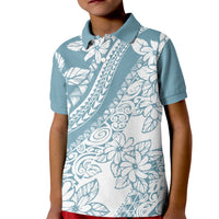 Polynesia Kid Polo Shirt Polynesian Tropical Flowers Blue Pastel Vibes - Wonder Print Shop