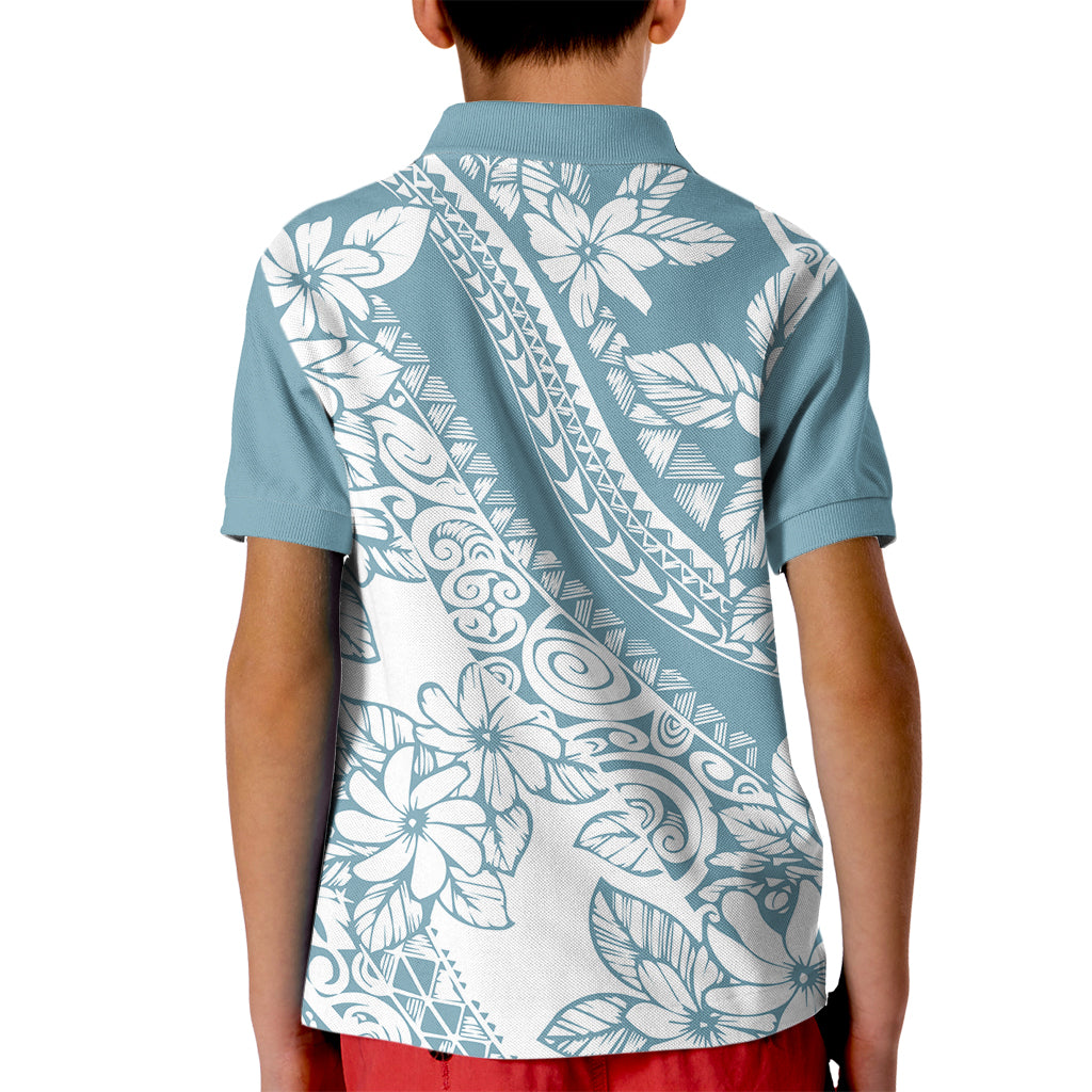 Polynesia Kid Polo Shirt Polynesian Tropical Flowers Blue Pastel Vibes - Wonder Print Shop