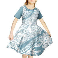 Polynesia Kid Short Sleeve Dress Polynesian Tropical Flowers Blue Pastel Vibes - Wonder Print Shop