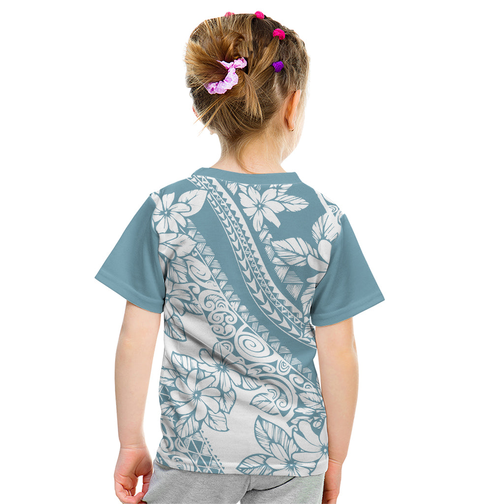 Polynesia Kid T Shirt Polynesian Tropical Flowers Blue Pastel Vibes - Wonder Print Shop