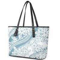 Polynesia Leather Tote Bag Polynesian Tropical Flowers Blue Pastel Vibes - Wonder Print Shop