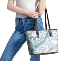 Polynesia Leather Tote Bag Polynesian Tropical Flowers Blue Pastel Vibes - Wonder Print Shop