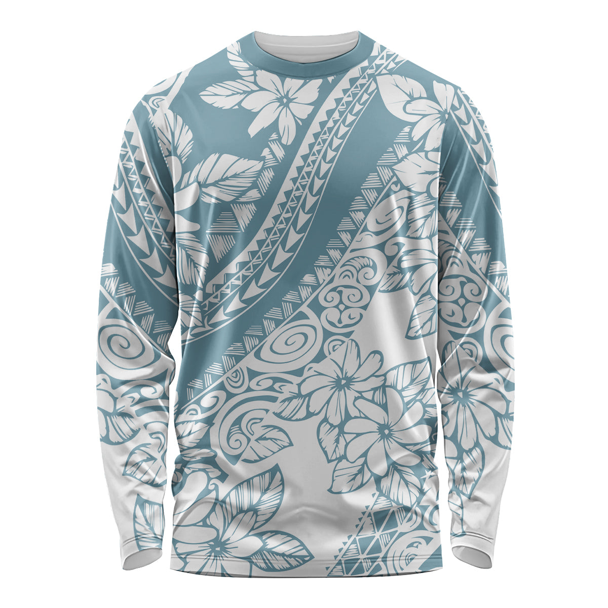 Polynesia Long Sleeve Shirt Polynesian Tropical Flowers Blue Pastel Vibes - Wonder Print Shop