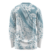 Polynesia Long Sleeve Shirt Polynesian Tropical Flowers Blue Pastel Vibes - Wonder Print Shop