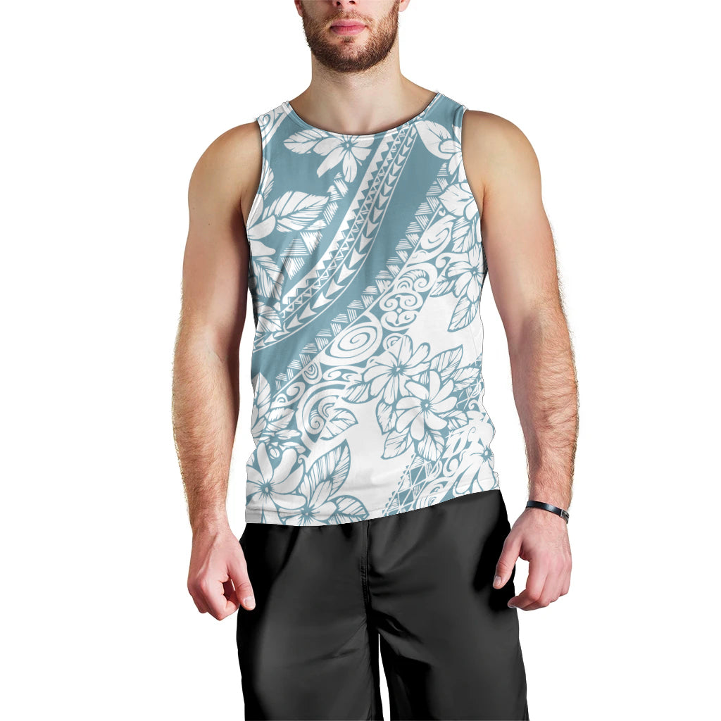 Polynesia Men Tank Top Polynesian Tropical Flowers Blue Pastel Vibes - Wonder Print Shop