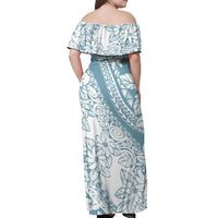 Polynesia Off Shoulder Maxi Dress Polynesian Tropical Flowers Blue Pastel Vibes - Wonder Print Shop