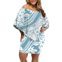 Polynesia Off Shoulder Short Dress Polynesian Tropical Flowers Blue Pastel Vibes - Wonder Print Shop