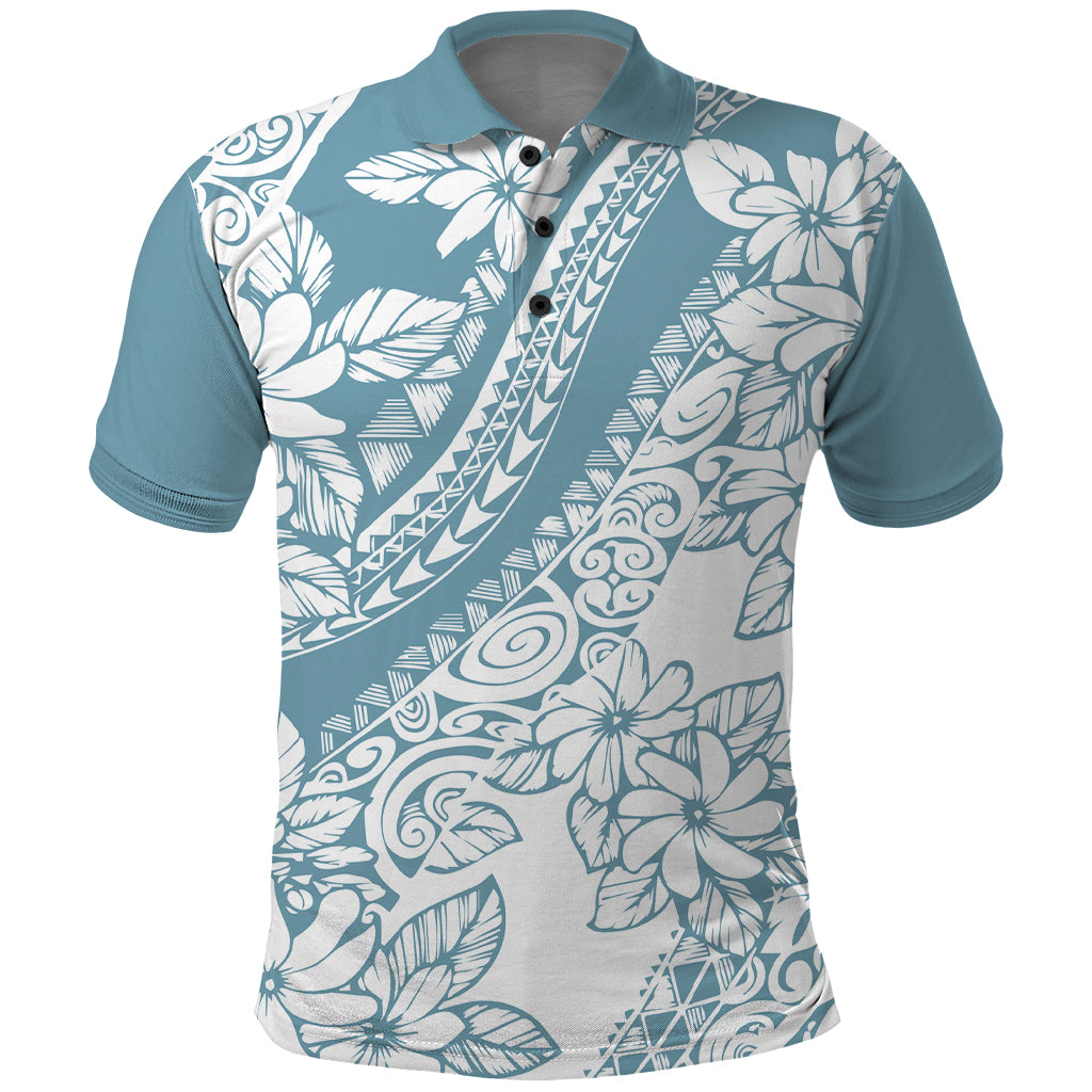 Polynesia Polo Shirt Polynesian Tropical Flowers Blue Pastel Vibes - Wonder Print Shop