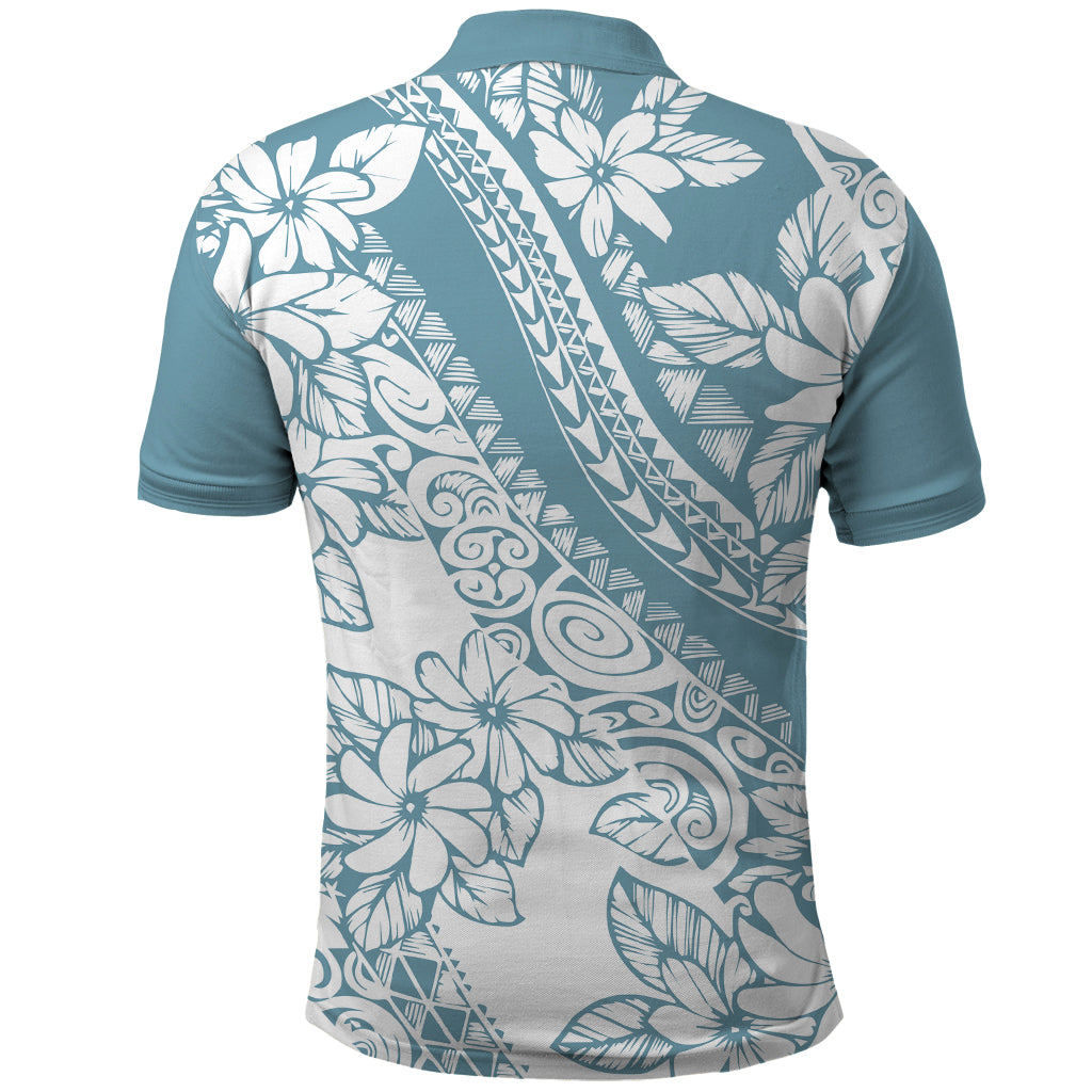 Polynesia Polo Shirt Polynesian Tropical Flowers Blue Pastel Vibes - Wonder Print Shop
