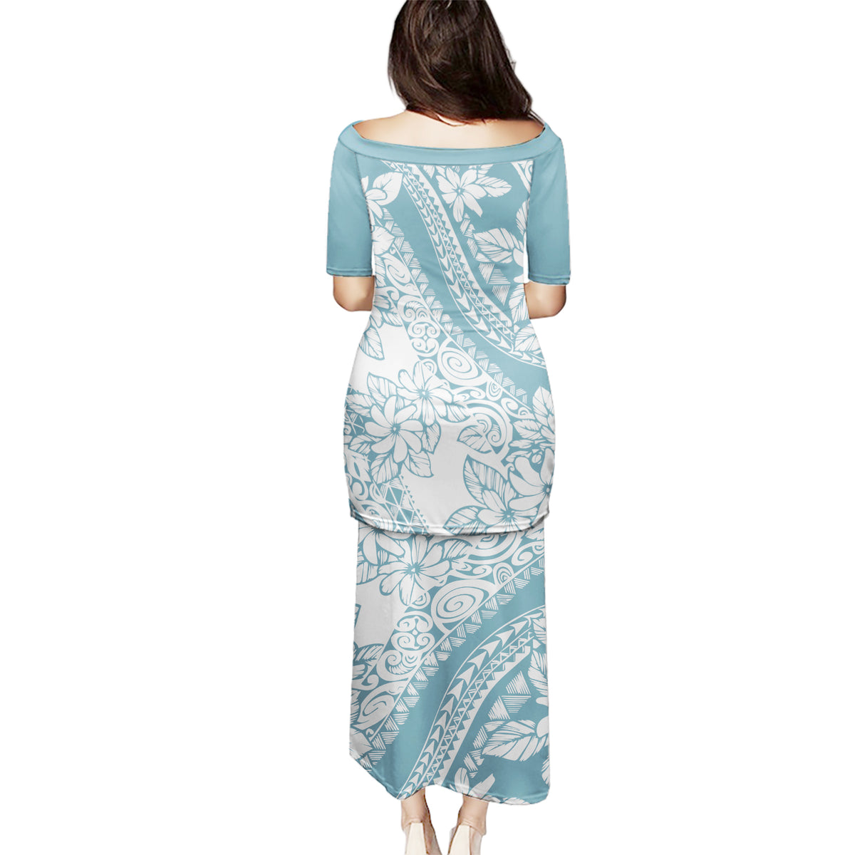 Polynesia Puletasi Polynesian Tropical Flowers Blue Pastel Vibes - Wonder Print Shop