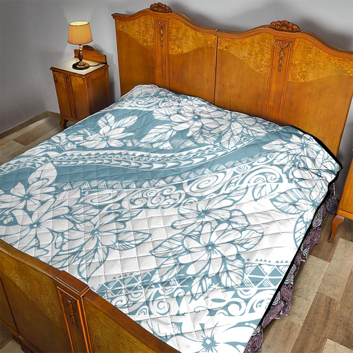 Polynesia Quilt Polynesian Tropical Flowers Blue Pastel Vibes - Wonder Print Shop