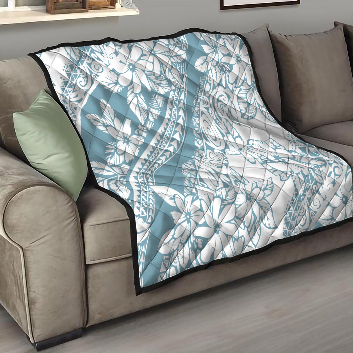 Polynesia Quilt Polynesian Tropical Flowers Blue Pastel Vibes - Wonder Print Shop