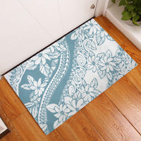 Polynesia Rubber Doormat Polynesian Tropical Flowers Blue Pastel Vibes - Wonder Print Shop