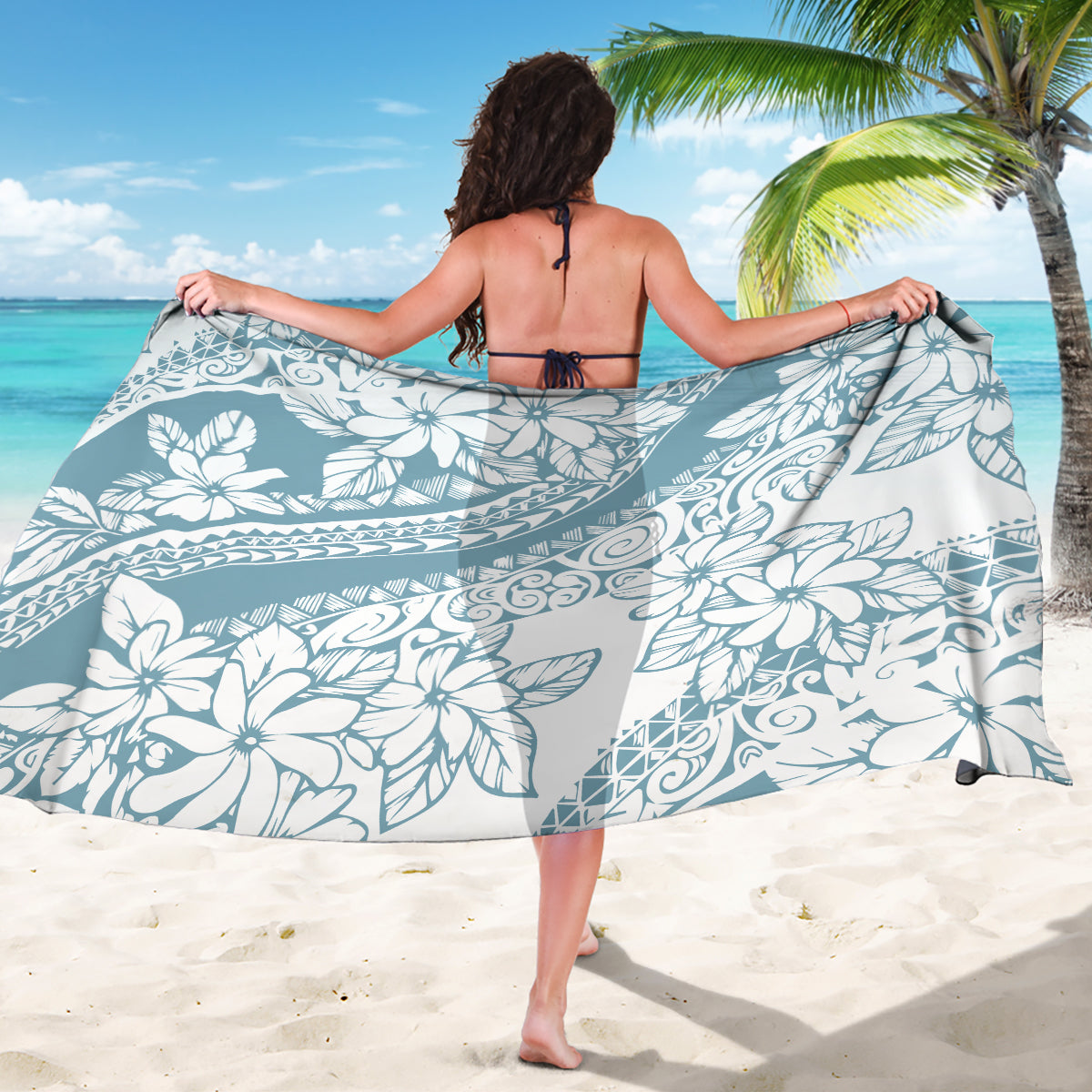 Polynesia Sarong Polynesian Tropical Flowers Blue Pastel Vibes - Wonder Print Shop